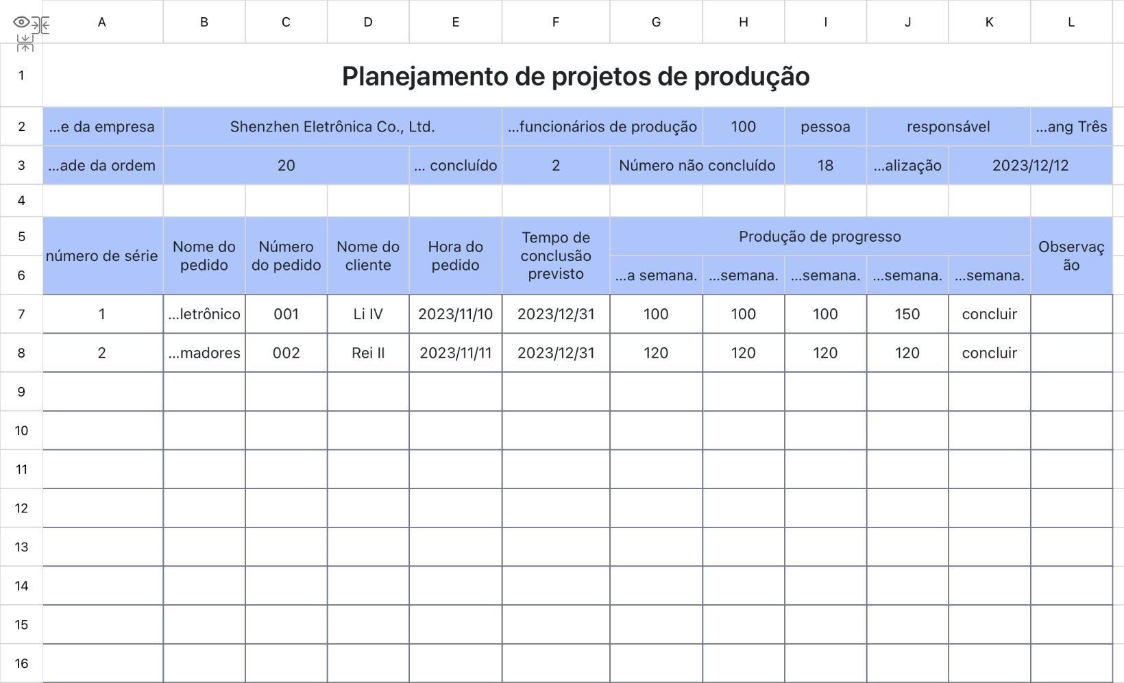 Planejamento de projetos de produção